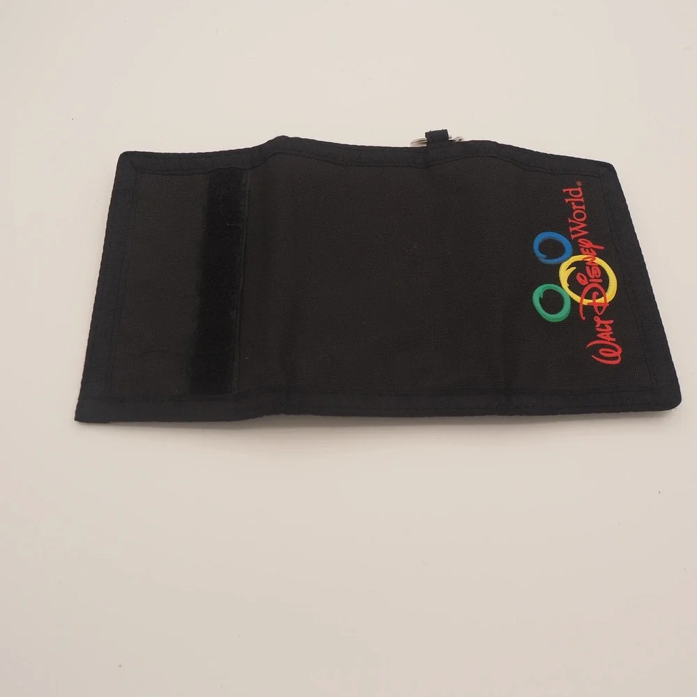 Vintage Walt Disney World Trifold Wallet Hook & Loop Closure Keyring Black